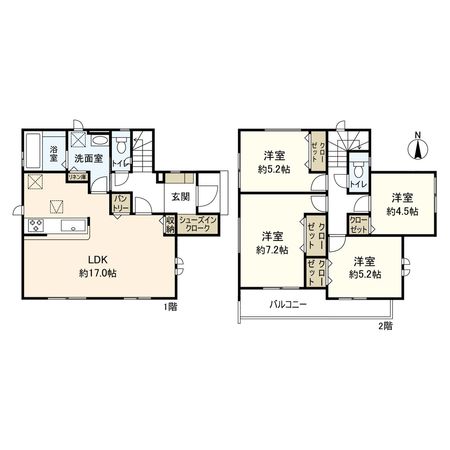 平塚市河内 新築戸建 1号棟 間取図(平面図) 平塚市河内 新築戸建 1号棟 間取図(平面図)