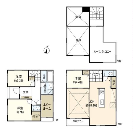 平塚市花水台 新築戸建 A号棟 間取図(平面図) 平塚市花水台 新築戸建 A号棟 間取図(平面図)