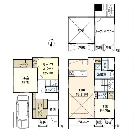 平塚市花水台 新築戸建 B号棟 間取図(平面図) 平塚市花水台 新築戸建 B号棟 間取図(平面図)