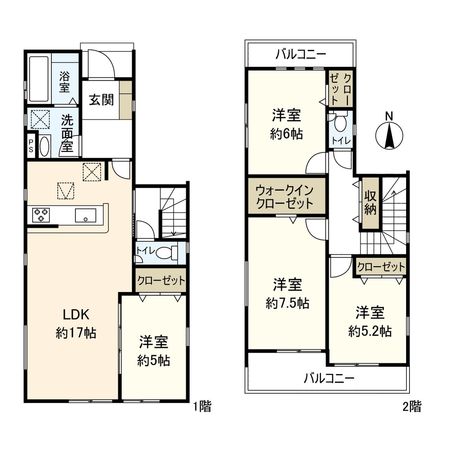 中郡大磯町国府本郷 新築戸建 1号棟 間取図(平面図) 中郡大磯町国府本郷 新築戸建 1号棟 間取図(平面図)