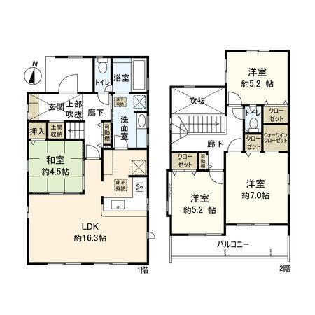 平塚市花水台 新築戸建 1号棟 間取図(平面図) 平塚市花水台 新築戸建 1号棟 間取図(平面図)