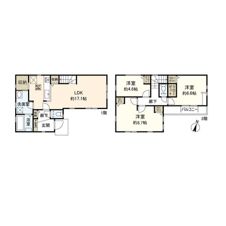 平塚市平塚1丁目 新築戸建 1号棟 間取図(平面図) 平塚市平塚1丁目 新築戸建 1号棟 間取図(平面図)