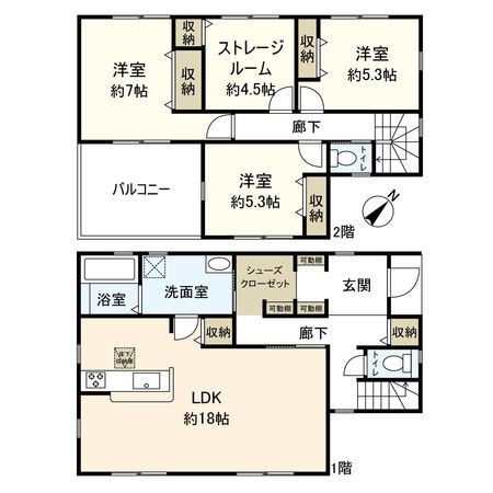 平塚市南原1丁目 新築戸建 1号棟 間取図(平面図) 平塚市南原1丁目 新築戸建 1号棟 間取図(平面図)