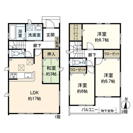 平塚市大神2丁目 新築戸建 2号棟 間取図(平面図) 平塚市大神2丁目 新築戸建 2号棟 間取図(平面図)