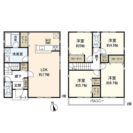 平塚市山下3丁目 新築戸建 1号棟 間取図(平面図) 平塚市山下3丁目 新築戸建 1号棟 間取図(平面図)