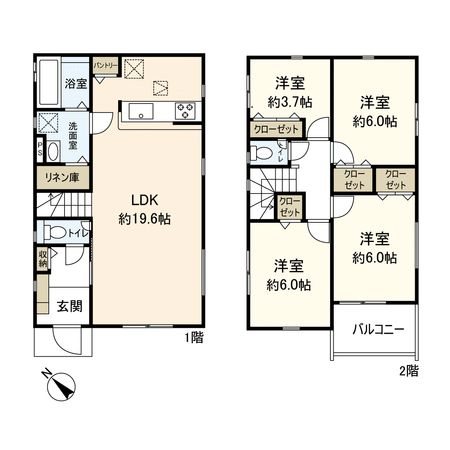 中郡二宮町中里 新築戸建 1号棟 間取図(平面図) 中郡二宮町中里 新築戸建 1号棟 間取図(平面図)