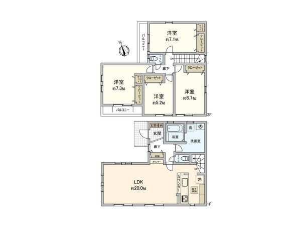 伊勢原市桜台 新築戸建 1号棟 間取図(平面図) 伊勢原市桜台 新築戸建 1号棟 間取図(平面図)