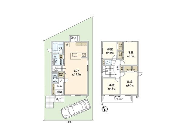 厚木市妻田東1丁目 戸建 6号地 間取図(平面図)
