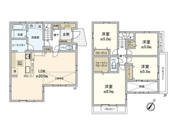 伊勢原市八幡台1丁目 新築戸建 2号棟 間取図(平面図)