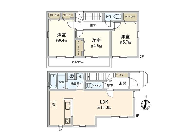 厚木市妻田南2丁目 新築戸建2号棟 間取図(平面図)
