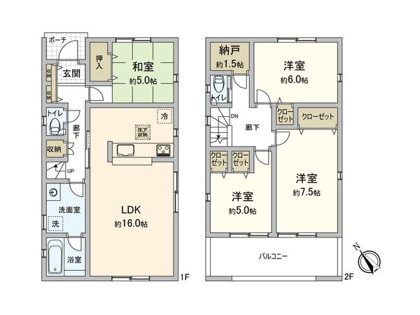 厚木市金田 新築戸建 1号棟 間取図(平面図) 厚木市金田 新築戸建 1号棟 間取図(平面図)