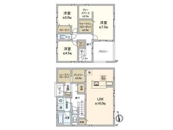 厚木市金田 新築戸建 2号棟 間取図(平面図) 厚木市金田 新築戸建 2号棟 間取図(平面図)