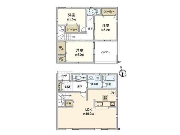 厚木市金田 新築戸建 5号棟 間取図(平面図) 厚木市金田 新築戸建 5号棟 間取図(平面図)