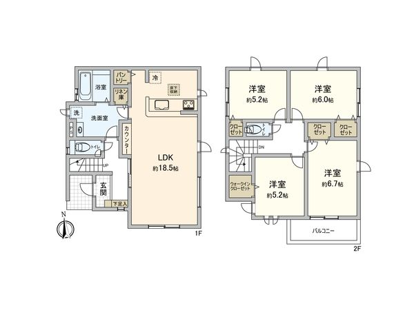 厚木市岡田4丁目 新築戸建 2号棟 間取図(平面図) 厚木市岡田4丁目 新築戸建 2号棟 間取図(平面図)