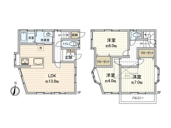 厚木市妻田東1丁目 戸建 間取図(平面図) 間取図(平面図)