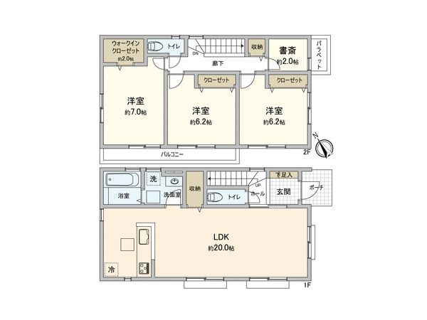 厚木市岡田4丁目 新築2号棟 間取図(平面図) 厚木市岡田4丁目 新築2号棟 間取図(平面図)