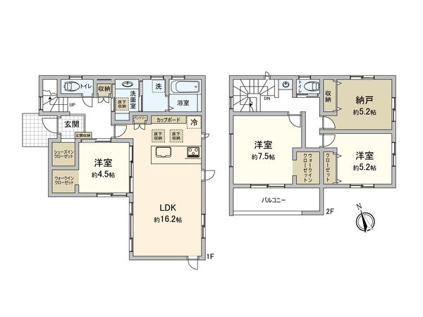 厚木市愛甲西1丁目 新築戸建 2号棟 間取図(平面図) 厚木市愛甲西1丁目 新築戸建 2号棟 間取図(平面図)