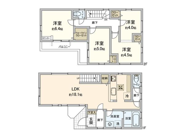 座間市入谷西3丁目 新築戸建 2号棟 間取図(平面図) 間取図(平面図)