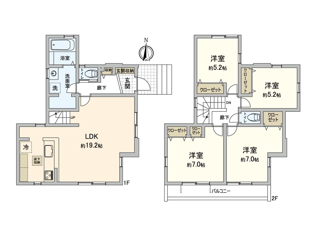 座間市立野台3丁目 新築戸建2号棟 間取図(平面図) 間取図(平面図)