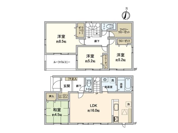 座間市入谷東4丁目 新築戸建 1号棟 間取図(平面図) 座間市入谷東4丁目 新築戸建 1号棟 間取図(平面図)