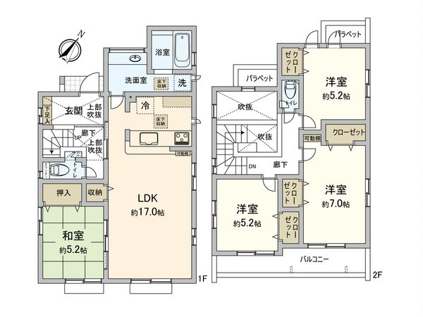 伊勢原市東大竹 新築戸建5号棟 間取図(平面図)