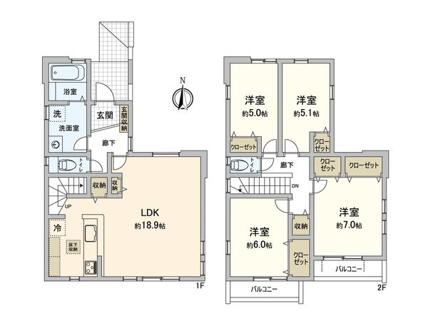 座間市立野台3丁目 新築戸建1号棟 間取図(平面図)