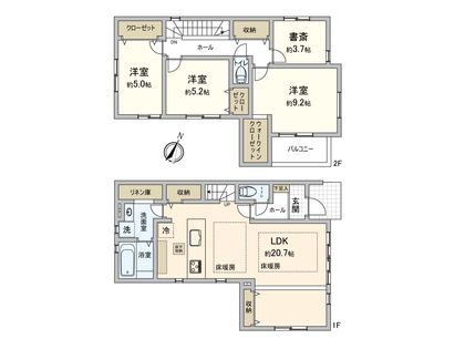 本町田 新築戸建2号棟 間取図(平面図) 本町田 新築戸建2号棟 間取図(平面図)