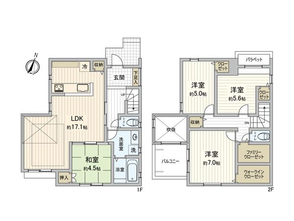 成瀬台2丁目 新築戸建 1号棟 間取図(平面図) 間取図(平面図)