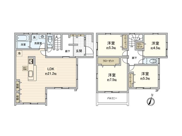 玉川学園1丁目 新築戸建 間取図(平面図) 玉川学園1丁目 新築戸建 間取図(平面図)