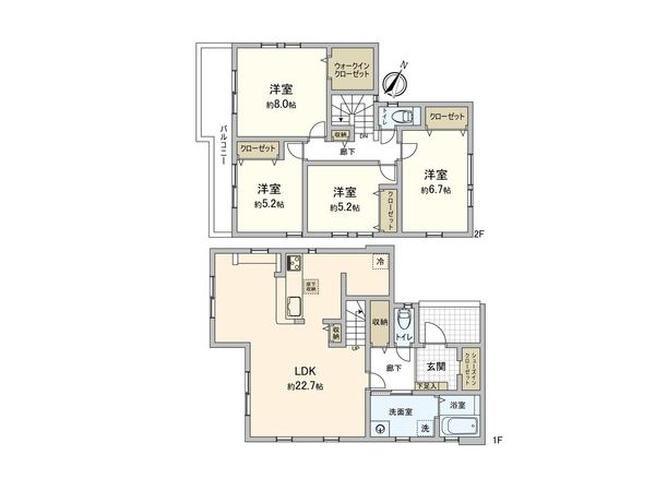 玉川学園5丁目 新築戸建 1号棟 間取図(平面図) 玉川学園5丁目 新築戸建 1号棟 間取図(平面図)