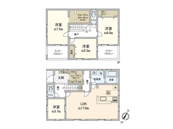 金井5丁目 新築戸建2号棟 間取図(平面図) 金井5丁目 新築戸建2号棟 間取図(平面図)