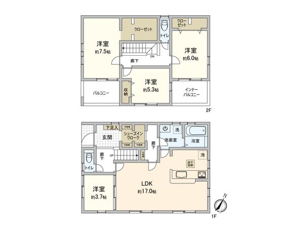 金井5丁目 新築戸建2号棟 間取図(平面図) 金井5丁目 新築戸建2号棟 間取図(平面図)