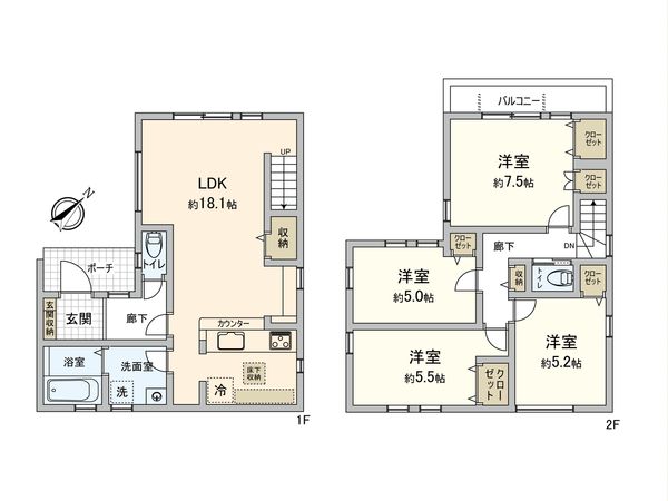 古淵6丁目 新築戸建 1号棟 間取図(平面図) 古淵6丁目 新築戸建 1号棟 間取図(平面図)