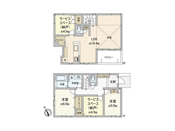 稲城市平尾1丁目 新築戸建 間取図(平面図) 間取図(平面図)