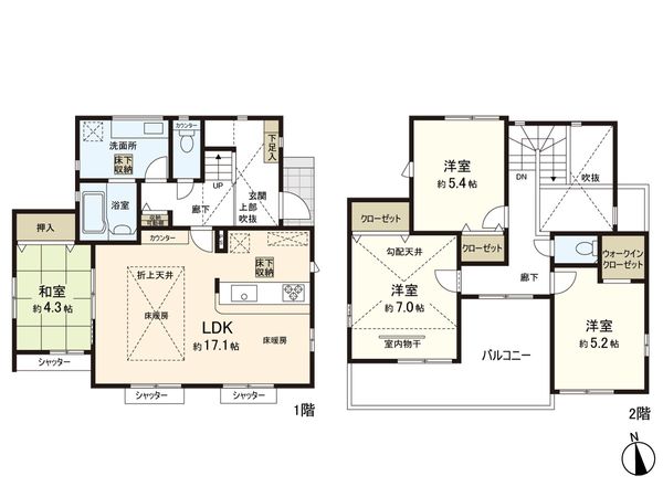 岡上2丁目 新築戸建 間取図(平面図) 岡上2丁目 新築戸建 間取図(平面図)