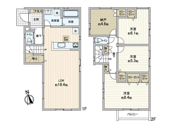 多摩美1丁目 新築戸建 2号棟 間取図(平面図) 多摩美1丁目 新築戸建 2号棟 間取図(平面図)