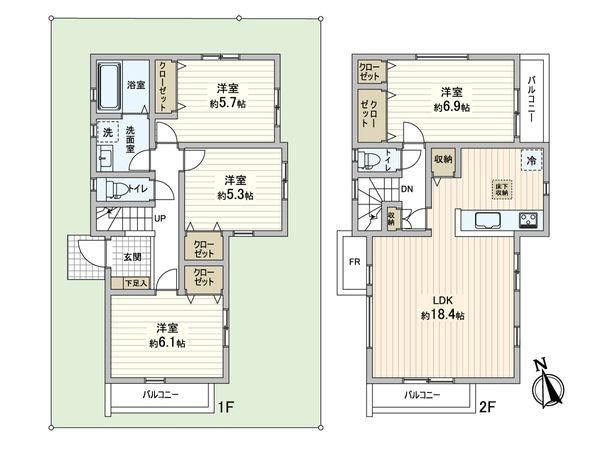 多摩美1丁目 新築戸建 3号棟 間取図(平面図) 多摩美1丁目 新築戸建 3号棟 間取図(平面図)