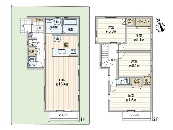 多摩美1丁目 新築戸建 4号棟 間取図(平面図) 多摩美1丁目 新築戸建 4号棟 間取図(平面図)