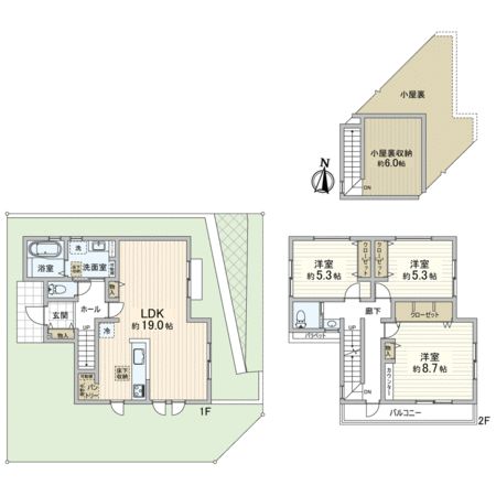 平尾2丁目 築後未入居戸建 1号棟 間取図(平面図) 平尾2丁目 築後未入居戸建 1号棟 間取図(平面図)