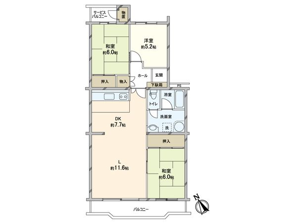 サニーハウス百合ヶ丘 1号棟 間取図(平面図) サニーハウス百合ヶ丘 1号棟 間取図(平面図)