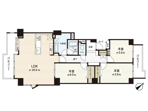 新多摩川ハイム 1号棟 間取図(平面図)