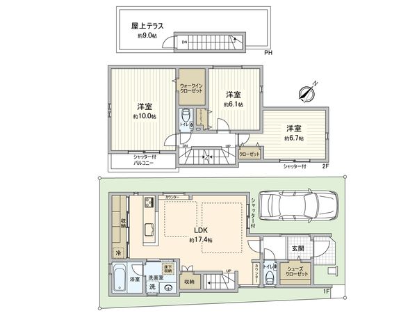 豪徳寺2丁目 新築戸建 2号棟 間取図(平面図) 豪徳寺2丁目 新築戸建 2号棟 間取図(平面図)
