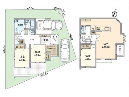 世田谷区成城4丁目 土地 区画図+建物プラン例