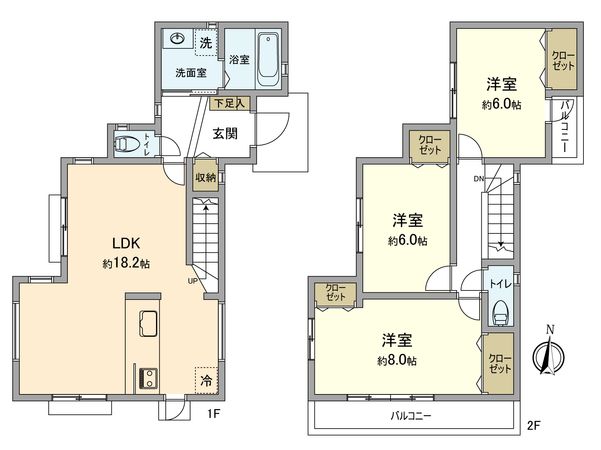 立川市柴崎町5丁目 新築戸建2号棟 間取図(平面図) 立川市柴崎町5丁目 新築戸建2号棟 間取図(平面図)