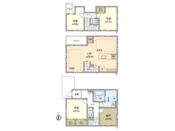 昭島市福島町 新築戸建2号棟 間取図(平面図) 間取図(平面図)