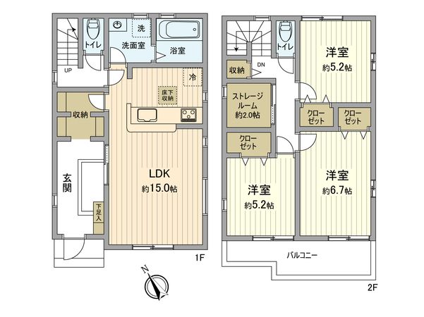 立川市上砂町3丁目 新幾戸建 2号棟 間取図(平面図) 立川市上砂町3丁目 新幾戸建 2号棟 間取図(平面図)