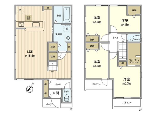 日野市旭が丘1丁目 新築戸建2号棟 間取図(平面図) 日野市旭が丘1丁目 新築戸建2号棟 間取図(平面図)