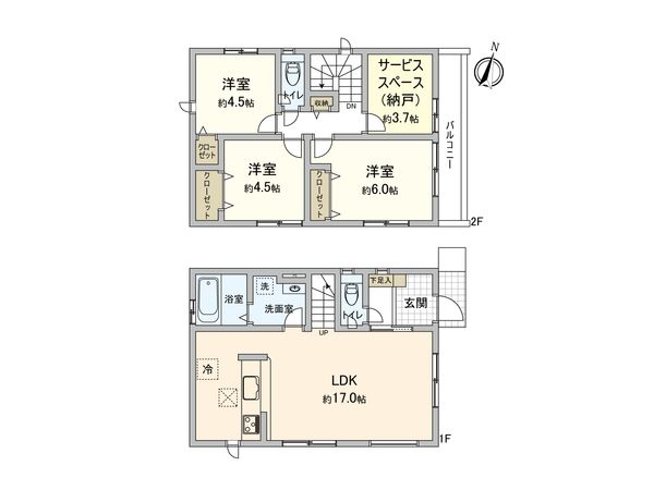 立川市砂川町6丁目 新築戸建1号棟 間取図(平面図) 間取図(平面図)