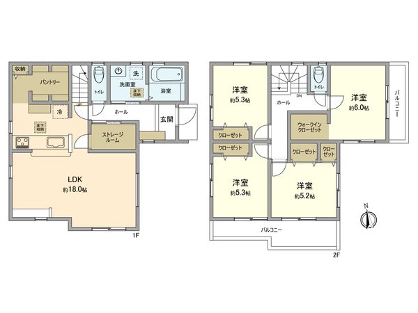武蔵村山市大南3丁目 新築戸建1号棟 間取図(平面図) 間取図(平面図)
