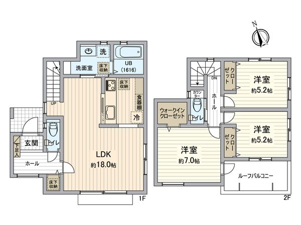国立市谷保 新築戸建2号棟 間取図(平面図)